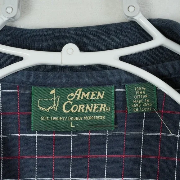 Amen Corner Augusta National Masters Golf Polo Shirt Mens Large Navy Blue Grid - Picture 3 of 7